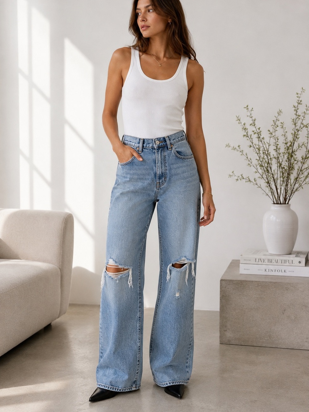 Denim Forum The Joni High Rise Loose Jeans Blue Size 24 - Picture 2 of 11